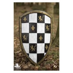 Checkered Knight Shield - White & Gold - 32IN X 20IN - LARP