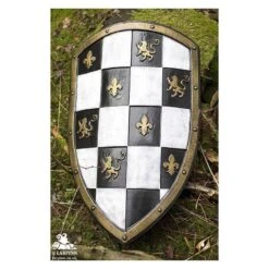 Checkered Knight Shield - White & Gold - 32IN X 20IN - LARP -Larp Inn checkered knight shield white gold 32in x 20in larp 3